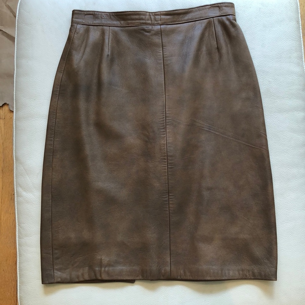 Vera Pelle brown leather pencil skirt